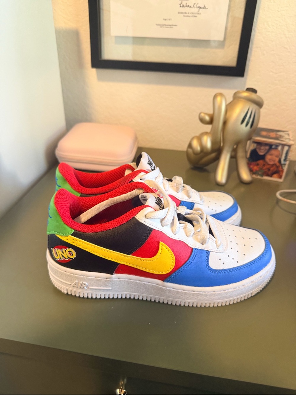 Nike Colorblock Low-Top Sneakers in White, Blue, Red, Yellow & Green - 4Y